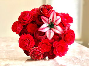 Mixed Red Flower Bouquet Standard with Premium Pink Lily